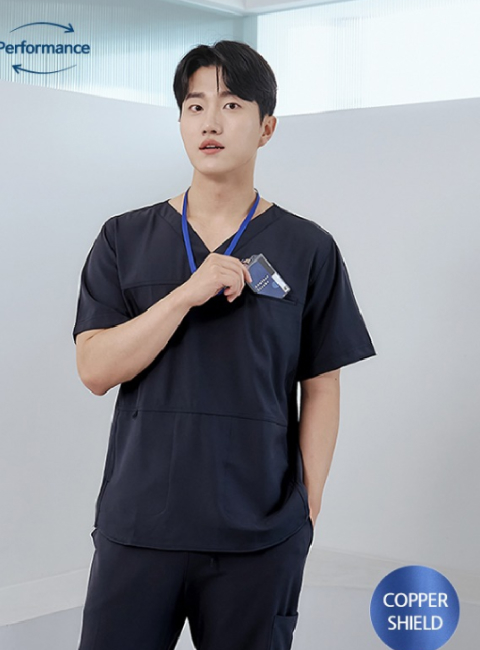 남성 V넥 더블라인 카퍼쉴드 스크럽 티셔츠 (3color)
